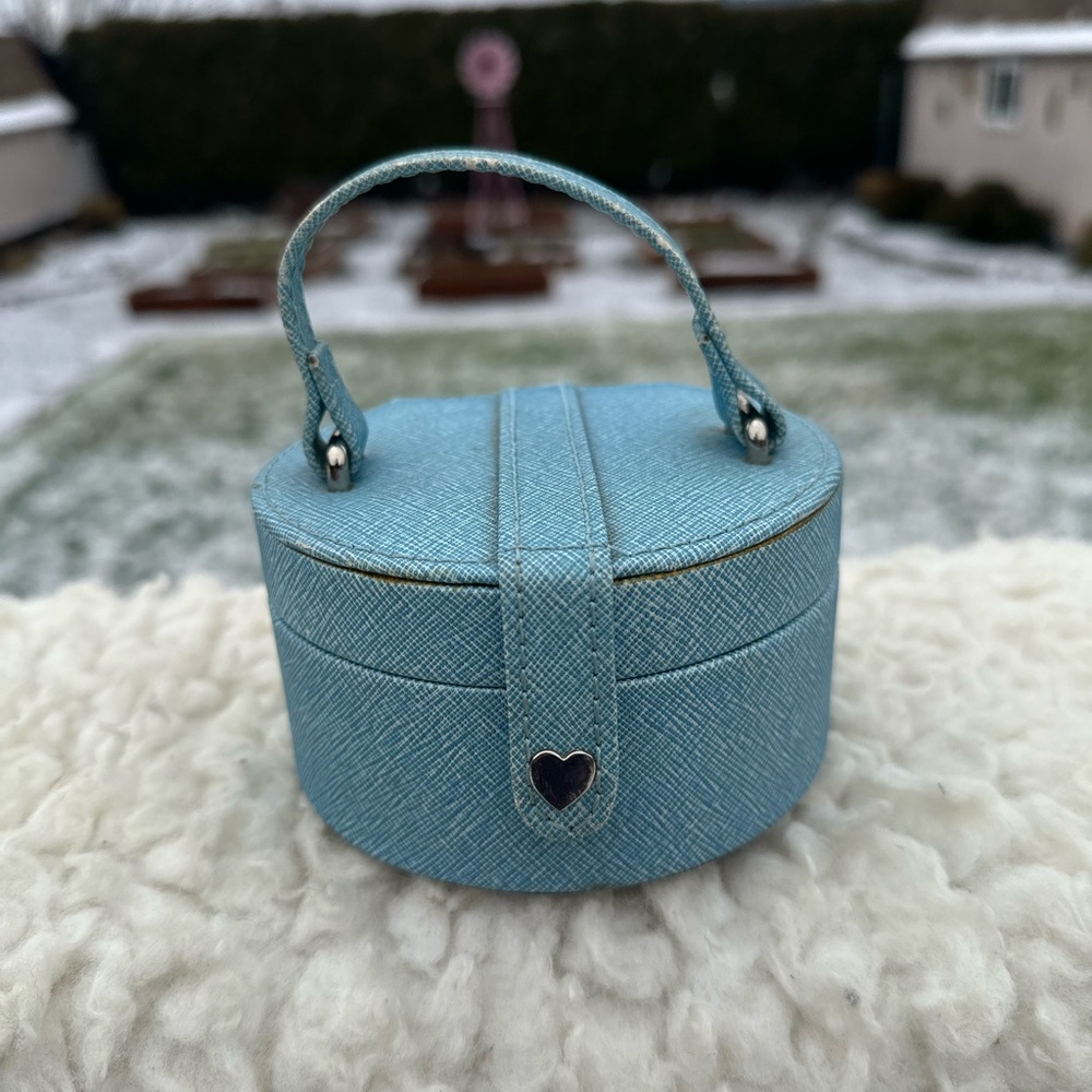 Vintage Blue 4x4x3.4 Makeup Caddy w mirror